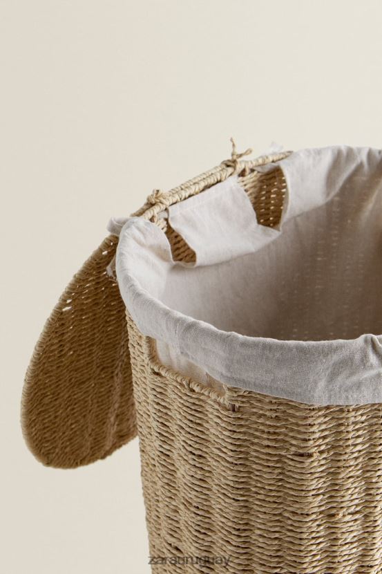Zara cesto para la ropa sucia forrado en tela unisexo H6RHL21735 beige claro accesorios