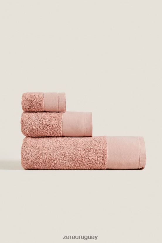 Zara toalla con aplique de lino unisexo H6RHL21713 Rosa palido accesorios