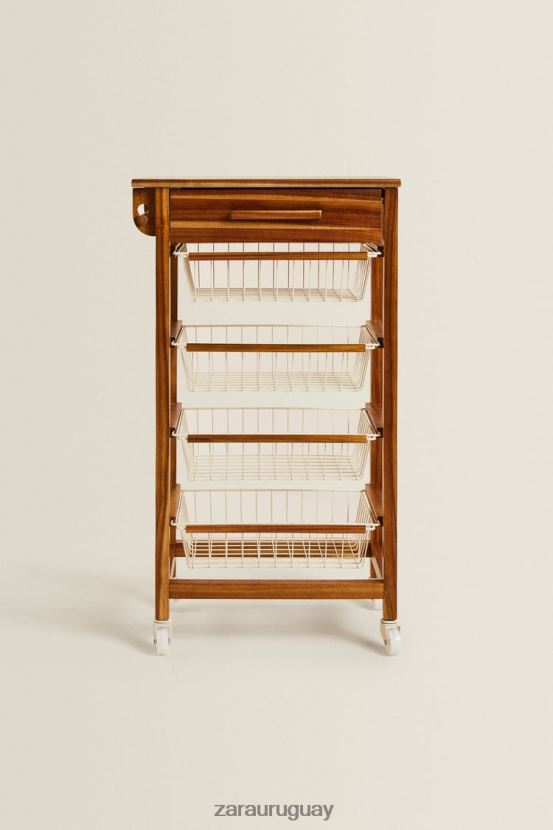 Zara muebles de almacenamiento de madera y metal con ruedas unisexo H6RHL21680 beige claro accesorios