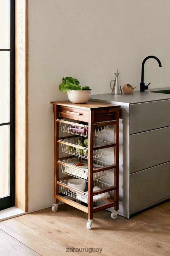 Zara muebles de almacenamiento de madera y metal con ruedas unisexo H6RHL21680 beige claro accesorios