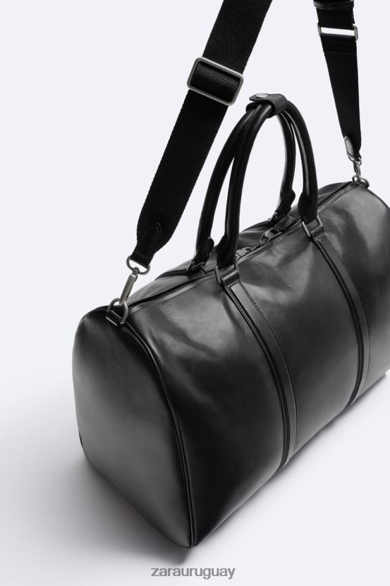 Zara bolsa de lona de cuero suave hombres H6RHL21349 negro accesorios