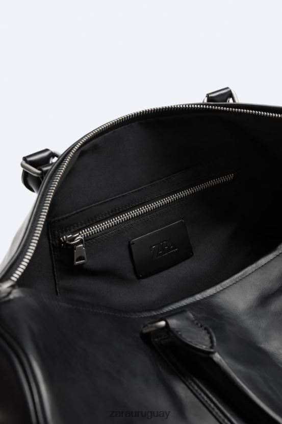 Zara bolsa de lona de cuero suave hombres H6RHL21349 negro accesorios