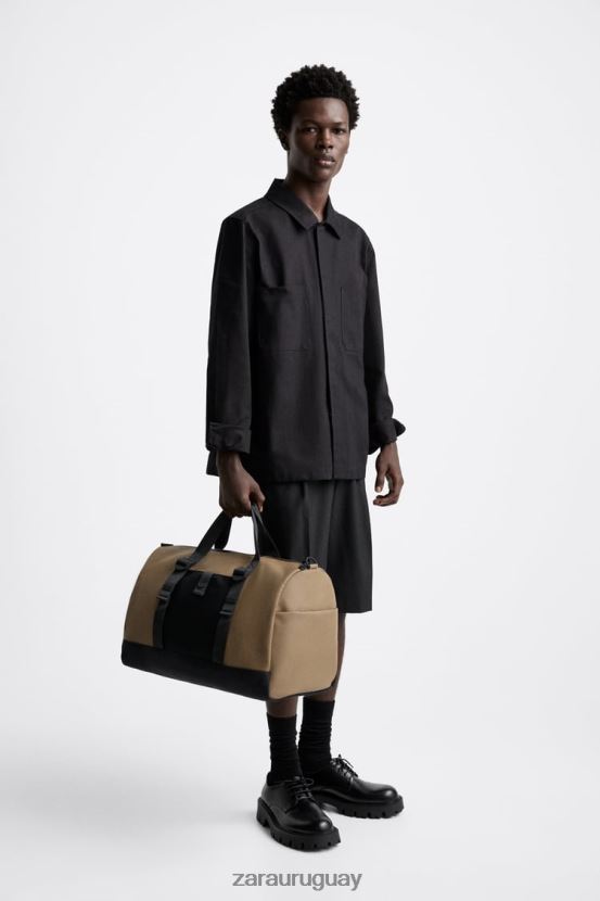 Zara bolsa de lona de goma hombres H6RHL21299 marrón arena accesorios