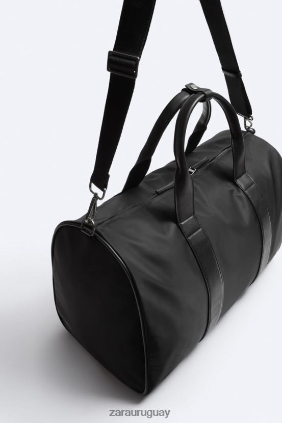 Zara bolsa de lona de tela hombres H6RHL21289 negro accesorios