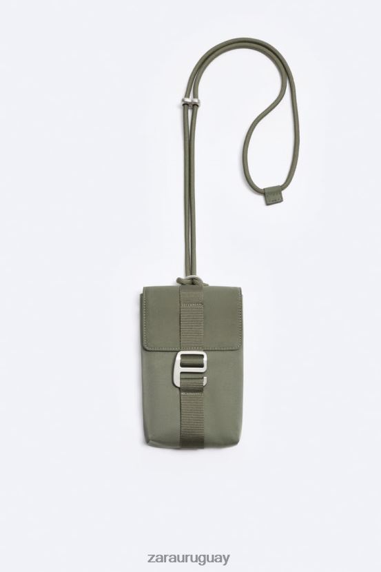 Zara bolsa de nailon para teléfono hombres H6RHL21302 verde caqui accesorios