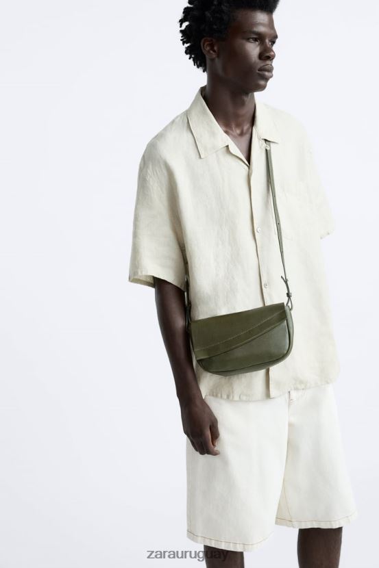 Zara bolso bandolera de cuero hombres H6RHL21330 verde accesorios