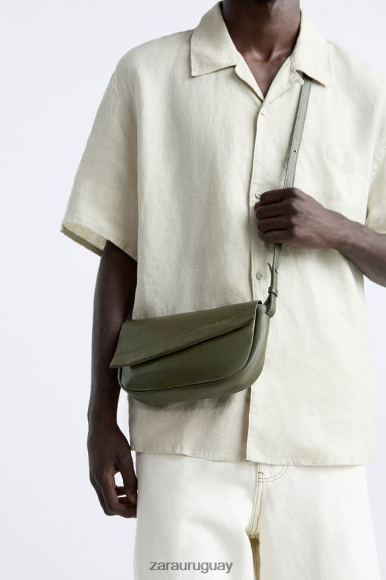 Zara bolso bandolera de cuero hombres H6RHL21330 verde accesorios