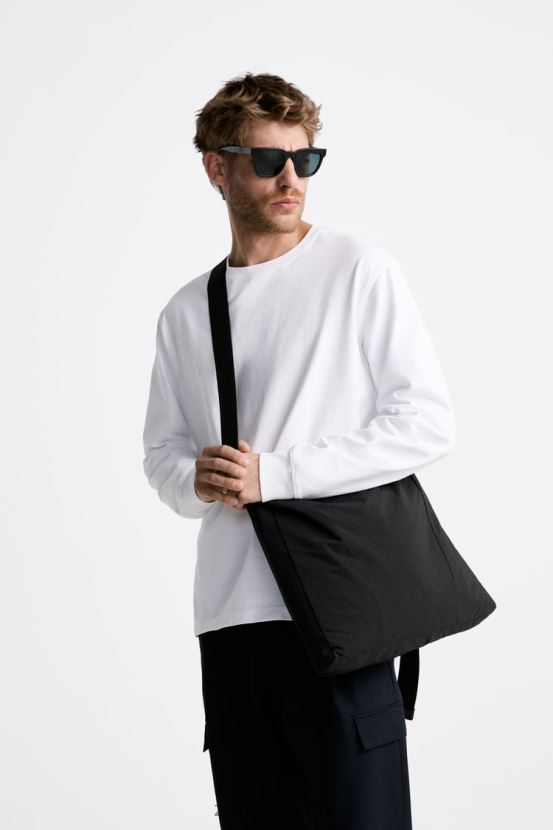 Zara bolso bandolera suave xl hombres H6RHL21292 negro accesorios