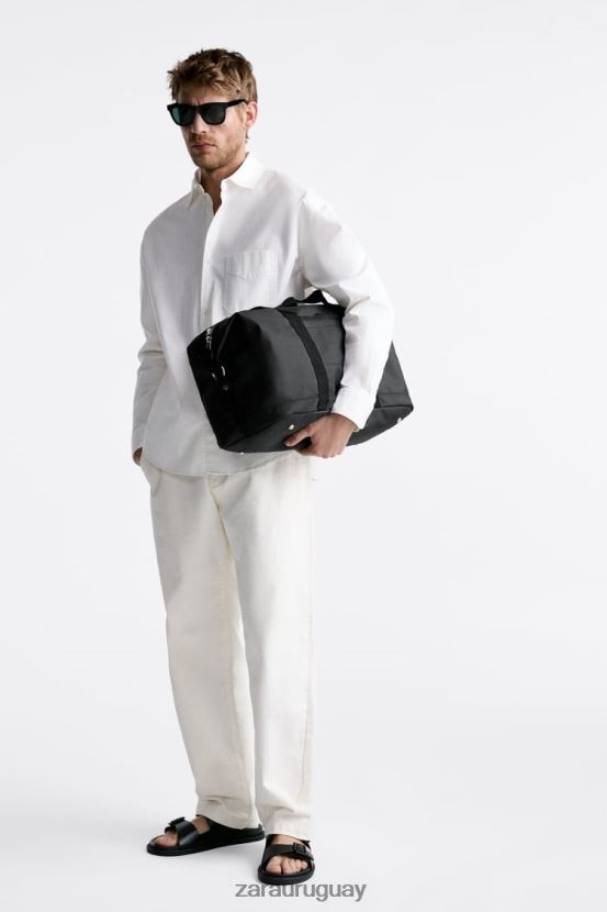 Zara bolso de lona texturizado hombres H6RHL21288 negro accesorios