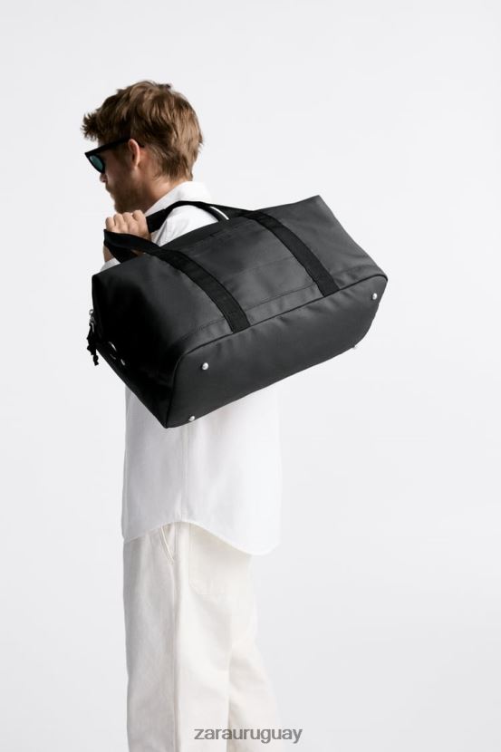 Zara bolso de lona texturizado hombres H6RHL21288 negro accesorios