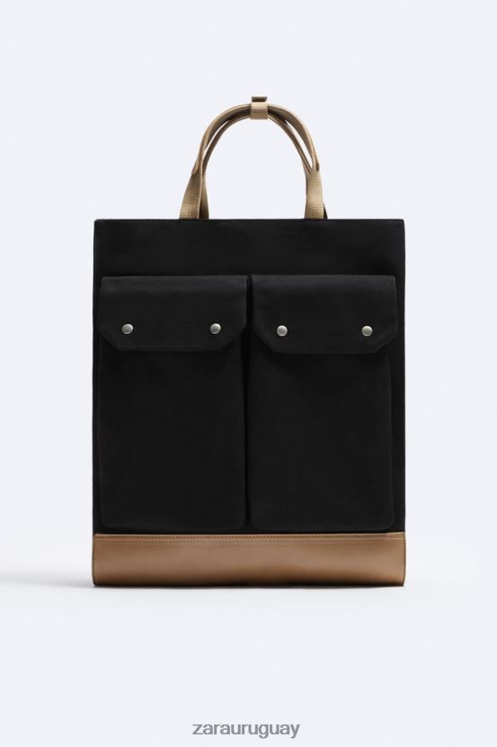 Zara bolso shopper con múltiples bolsillos hombres H6RHL21296 negro accesorios