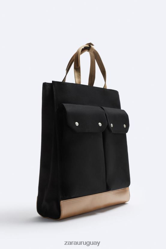 Zara bolso shopper con múltiples bolsillos hombres H6RHL21296 negro accesorios