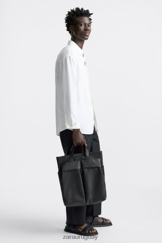 Zara bolso tote suave con dos bolsillos hombres H6RHL21336 negro accesorios