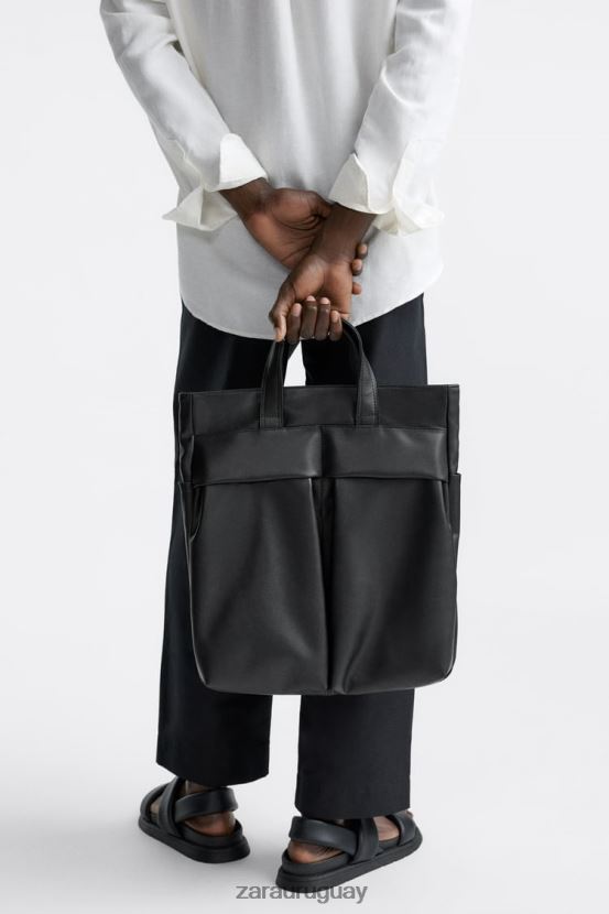 Zara bolso tote suave con dos bolsillos hombres H6RHL21336 negro accesorios