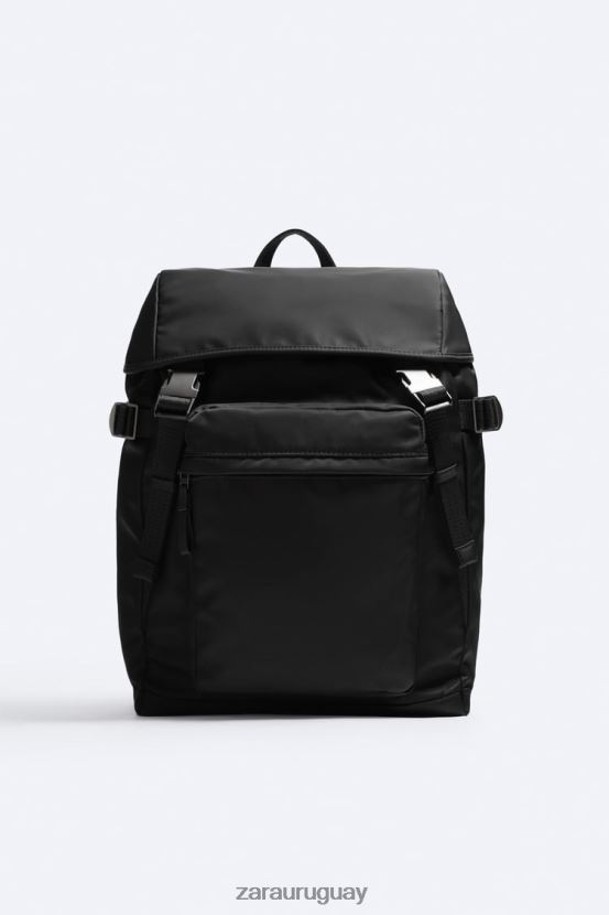 Zara mochila de nailon hombres H6RHL21319 negro accesorios