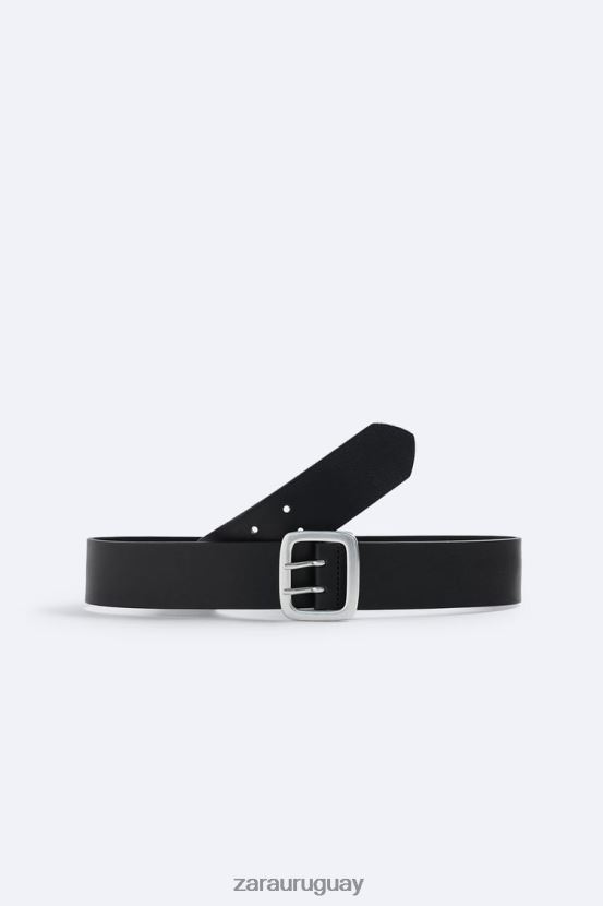Zara cinturón ancho de cuero hombres H6RHL21452 negro accesorios