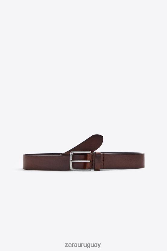 Zara cinturón de cuero básico hombres H6RHL21453 marrón accesorios