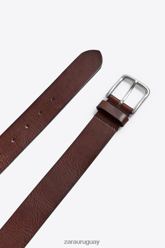 Zara cinturón de cuero básico hombres H6RHL21453 marrón accesorios