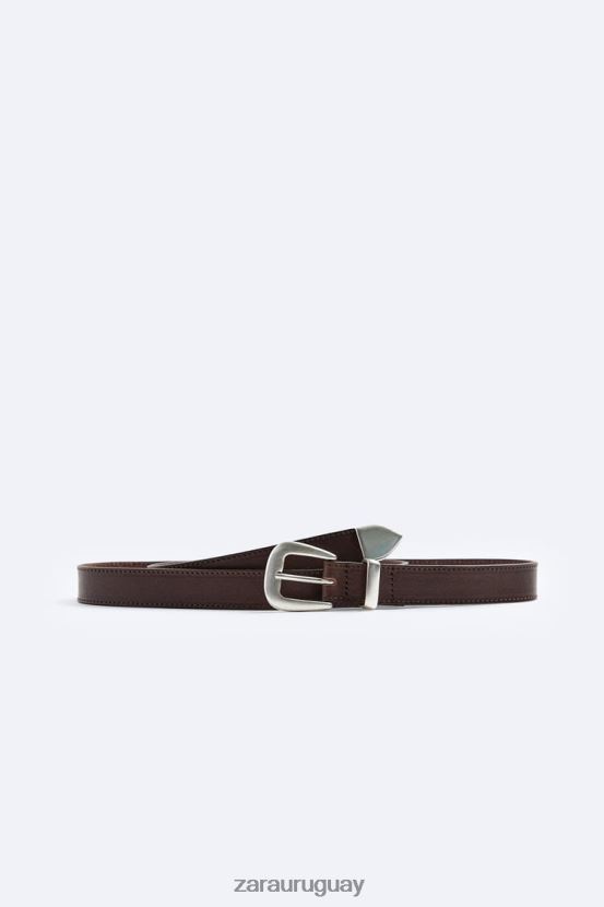 Zara cinturón de cuero estrecho hombres H6RHL21467 marrón accesorios