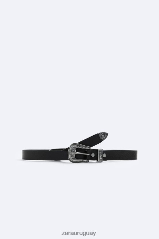 Zara cinturón de cuero hombres H6RHL21464 negro accesorios