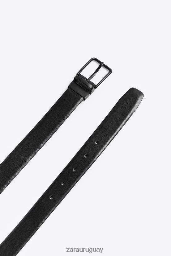 Zara cinturón de cuero reversible hombres H6RHL21476 negro accesorios
