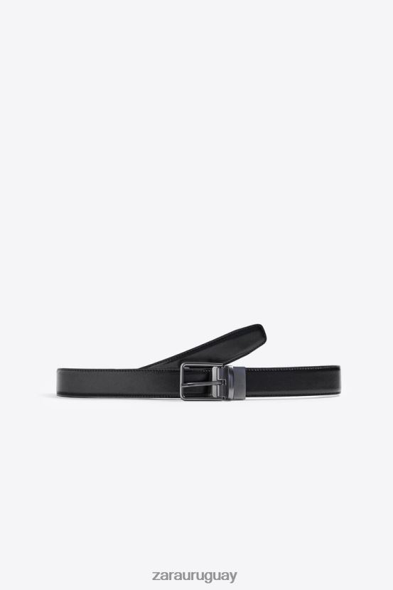 Zara cinturón de cuero reversible hombres H6RHL21477 negro accesorios