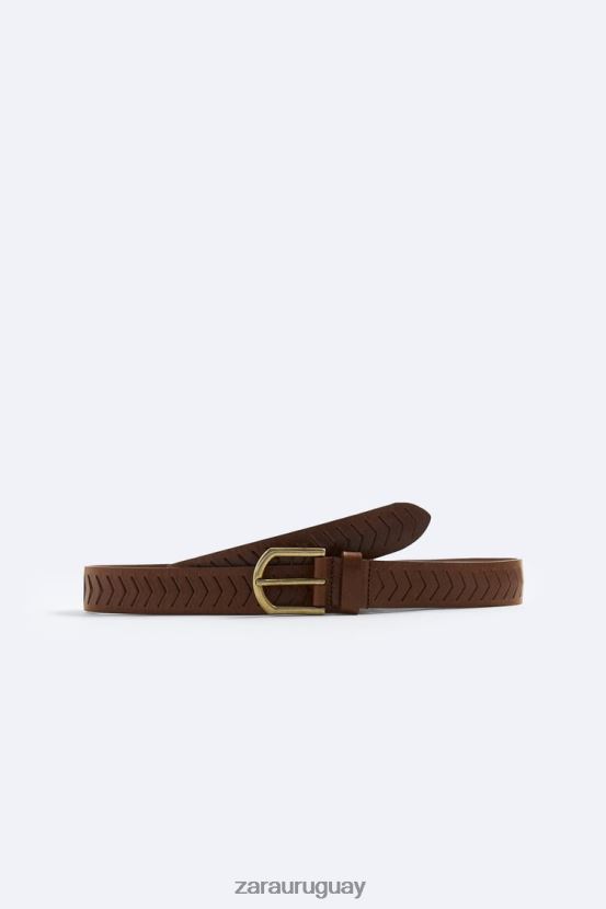 Zara cinturón en relieve hombres H6RHL21471 cuero accesorios