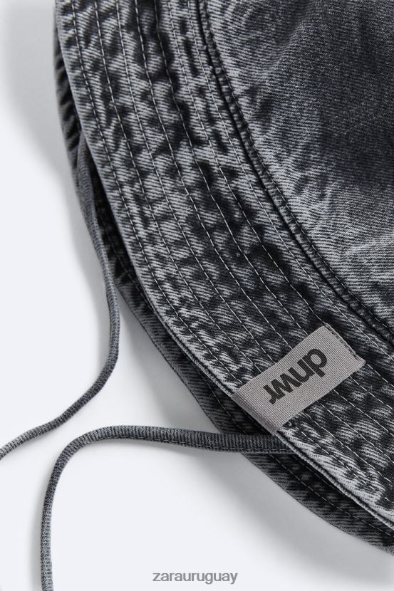 Zara sombrero de pescador de mezclilla hombres H6RHL21447 gris antracita accesorios