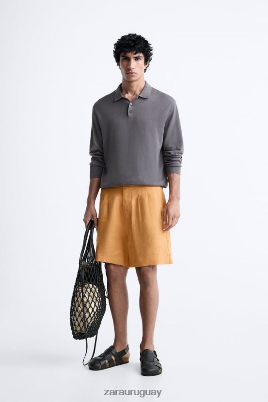 Zara pantalones cortos 100% lino hombres H6RHL21251 naranja ropa