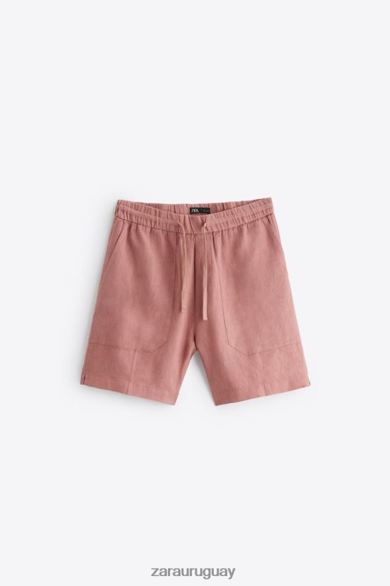 Zara pantalones cortos 100% lino hombres H6RHL21253 rosa ropa