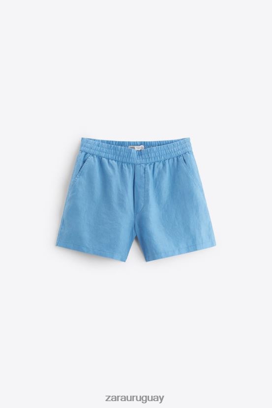 Zara pantalones cortos 100% lino hombres H6RHL21254 azulado ropa