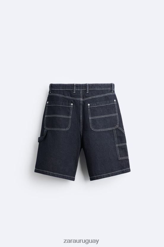Zara pantalones cortos con bolsillo de carpintero hombres H6RHL21245 azul ropa