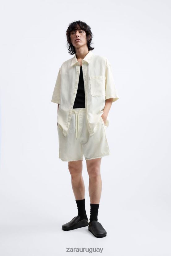 Zara pantalones cortos de lino de algodón hombres H6RHL21250 ostra blanca ropa
