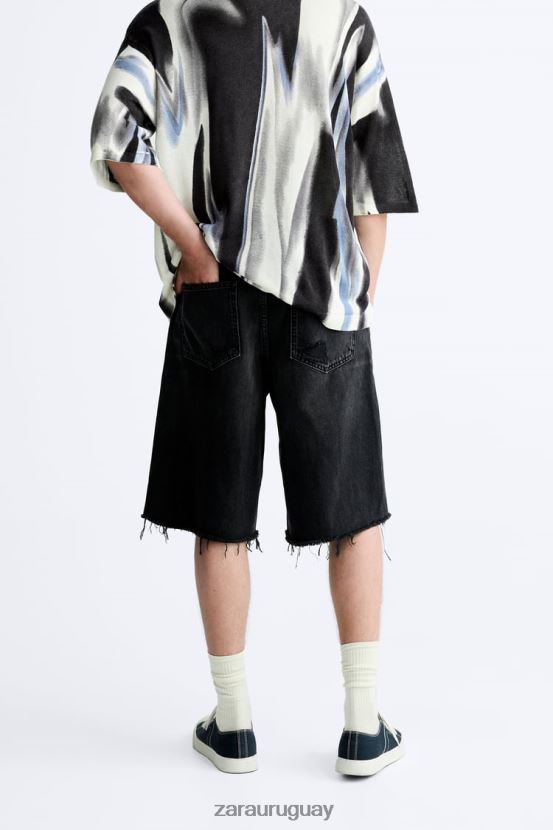 Zara pantalones cortos de mezclilla de ajuste relajado hombres H6RHL21243 negro ropa