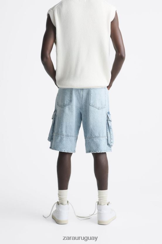 Zara pantalones cortos de mezclilla hombres H6RHL21248 azul medio ropa