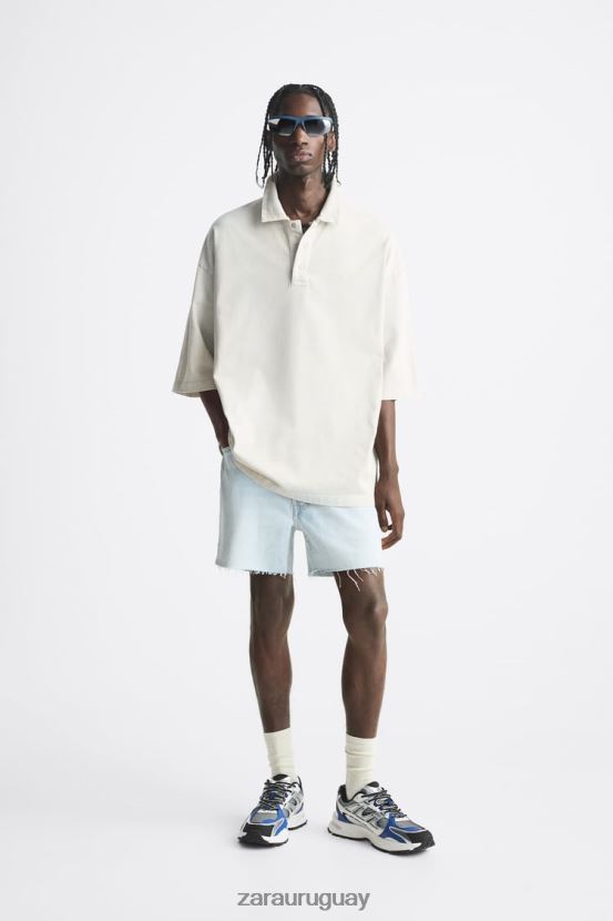 Zara pantalones cortos de mezclilla recortados hombres H6RHL21244 azul claro ropa