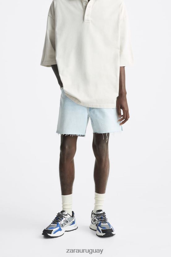Zara pantalones cortos de mezclilla recortados hombres H6RHL21244 azul claro ropa