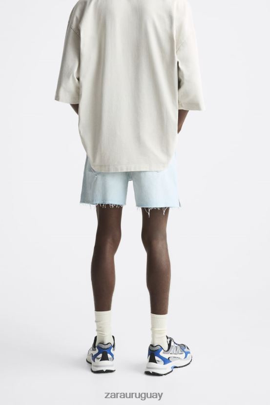 Zara pantalones cortos de mezclilla recortados hombres H6RHL21244 azul claro ropa