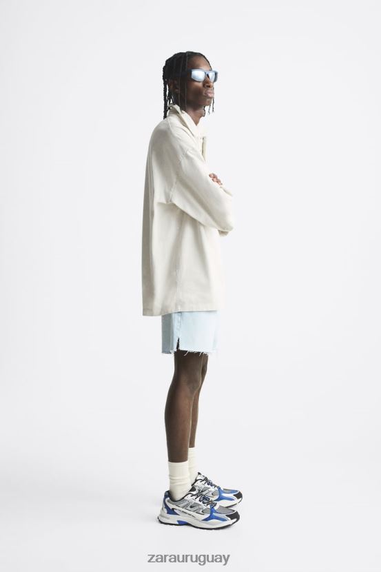 Zara pantalones cortos de mezclilla recortados hombres H6RHL21244 azul claro ropa