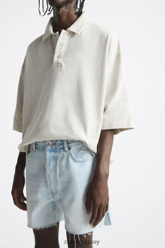 Zara pantalones cortos de mezclilla recortados hombres H6RHL21244 azul claro ropa