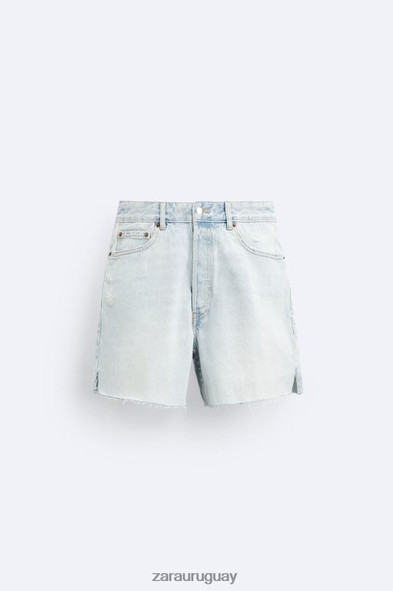 Zara pantalones cortos de mezclilla recortados hombres H6RHL21244 azul claro ropa