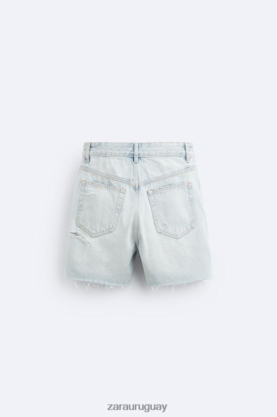 Zara pantalones cortos de mezclilla recortados hombres H6RHL21244 azul claro ropa