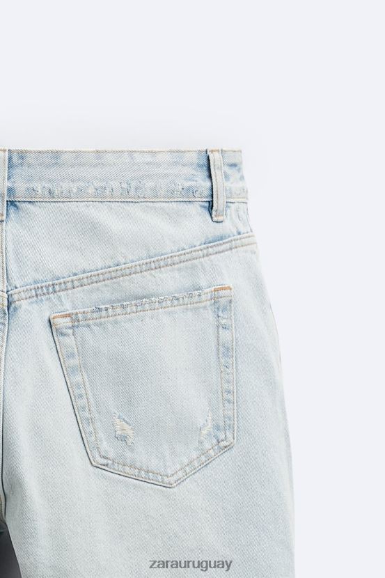 Zara pantalones cortos de mezclilla recortados hombres H6RHL21244 azul claro ropa