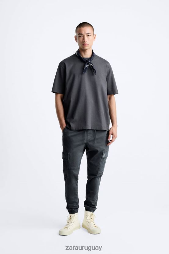 Zara pantalones cargo suaves hombres H6RHL2965 gris medio ropa