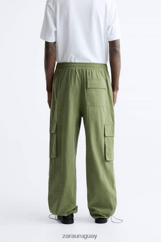 Zara pantalones cargo técnicos hombres H6RHL2964 caqui oscuro ropa