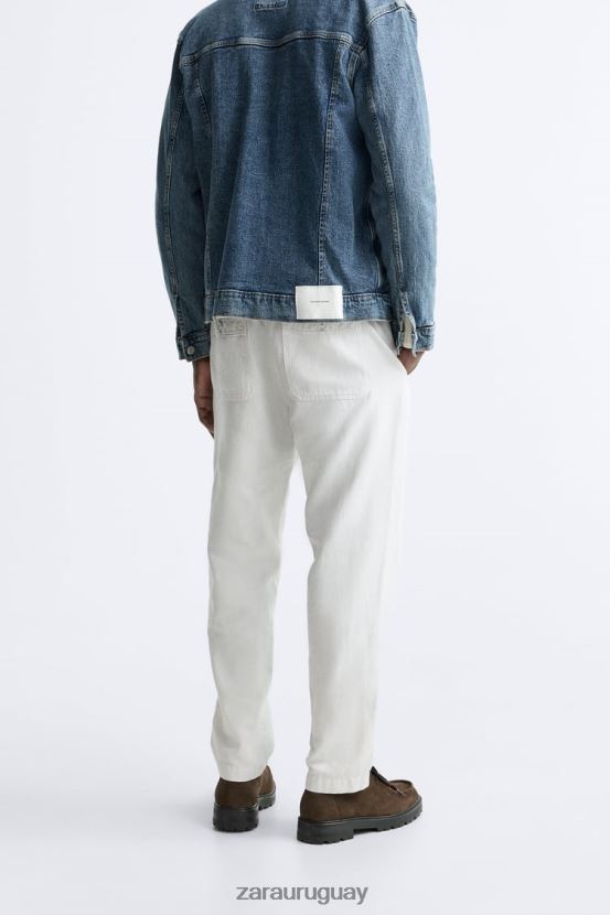 Zara pantalones de algodón - lino hombres H6RHL2960 gris perla ropa