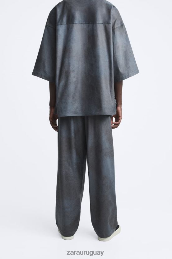 Zara pantalones de ante sintético lavados hombres H6RHL2949 gris ropa