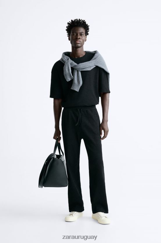 Zara pantalones jogging de canalé hombres H6RHL2963 negro ropa