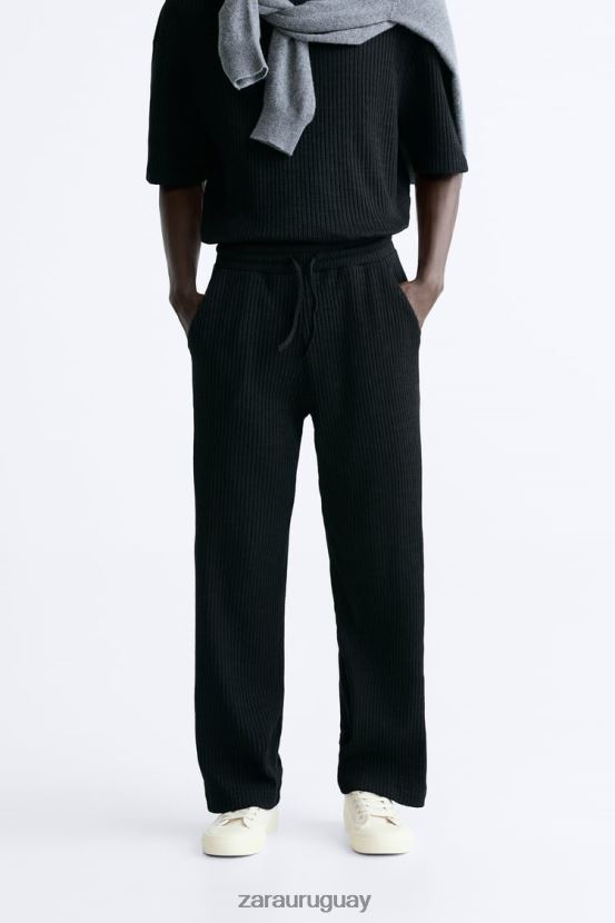 Zara pantalones jogging de canalé hombres H6RHL2963 negro ropa