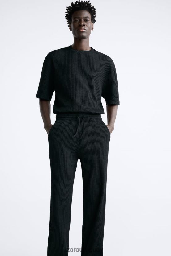 Zara pantalones jogging de canalé hombres H6RHL2963 negro ropa